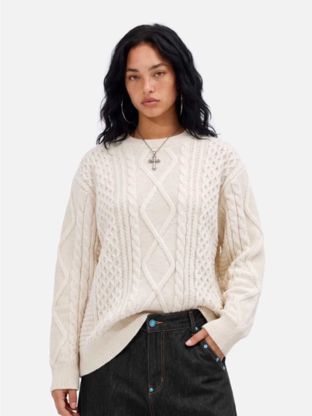 Aelfric Eden Retro 90s Cable Knit Sweater Size XXL Women's Cream (C)